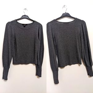 Knit Grey Sweater with Flounce Sleeve Size Medium